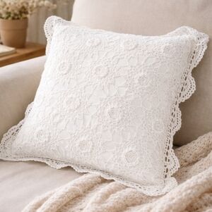 Vintage Keeco Cream Crochet Lace Accent Pillow Cottagecore Shabby Chic Farmhouse